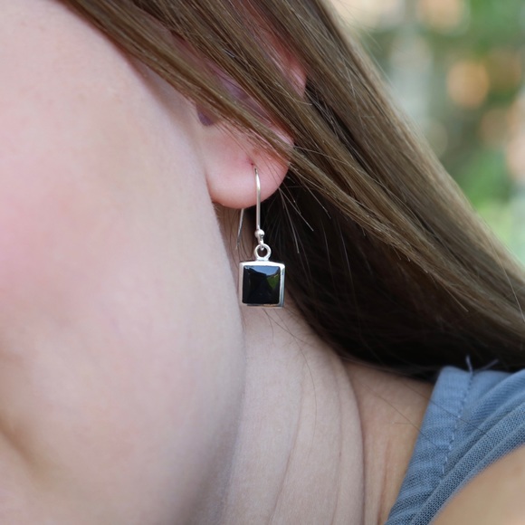 Onyx Square Sterling Silver Earrings - Picture 1 of 7
